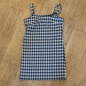 Rare Editions Navy and White Gingham Spaghetti Strap Dress